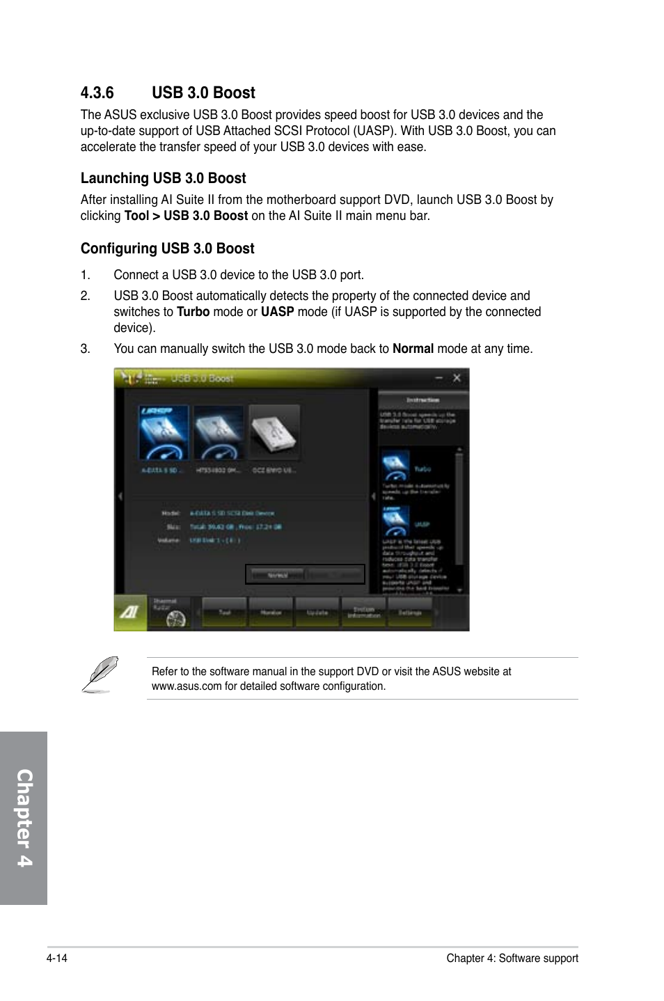 6 usb 3.0 boost, Usb 3.0 boost -14, Chapter 4 | Asus SABERTOOTH X79 User Manual | Page 120 / 148