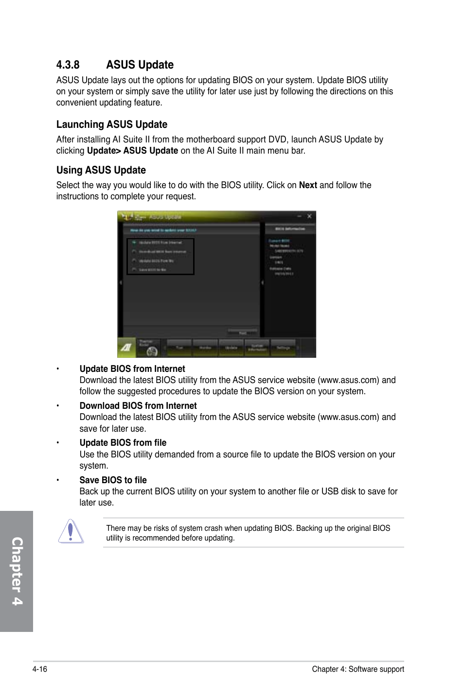 8 asus update, Asus update -16, Chapter 4 | Asus SABERTOOTH X79 User Manual | Page 122 / 148