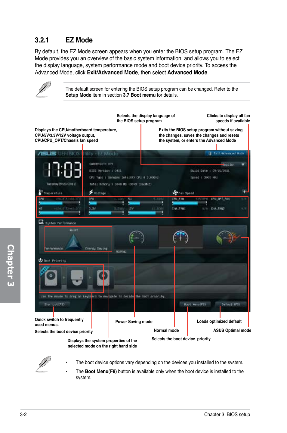 1 ez mode, Ez mode -2, Chapter 3 | Asus SABERTOOTH X79 User Manual | Page 64 / 148