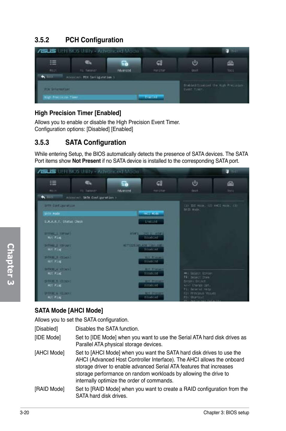 2 pch configuration, 3 sata configuration, Pch configuration -20 | Sata configuration -20, Chapter 3 | Asus SABERTOOTH X79 User Manual | Page 82 / 148