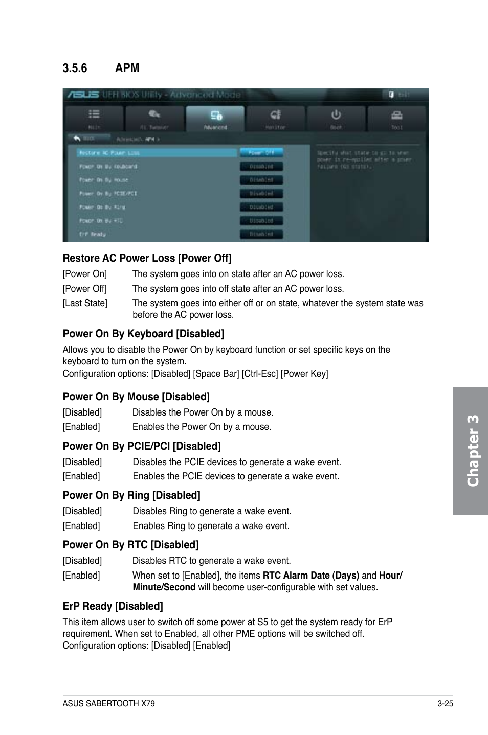 6 apm, Apm -25, Chapter 3 | Asus SABERTOOTH X79 User Manual | Page 87 / 148