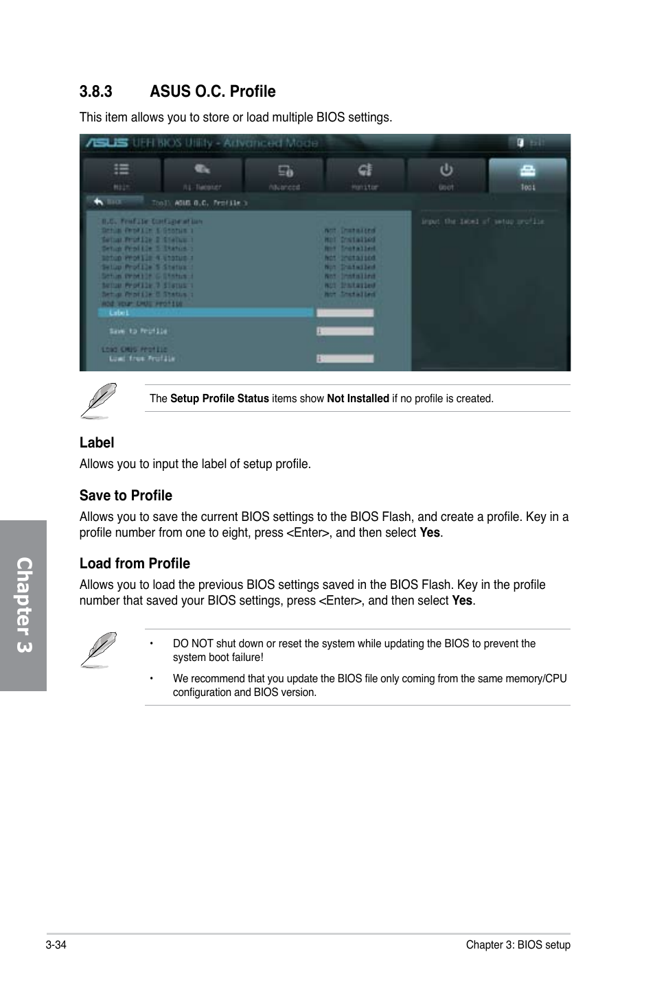 3 asus o.c. profile, Asus o.c. profile -34, Chapter 3 | Asus SABERTOOTH X79 User Manual | Page 96 / 148