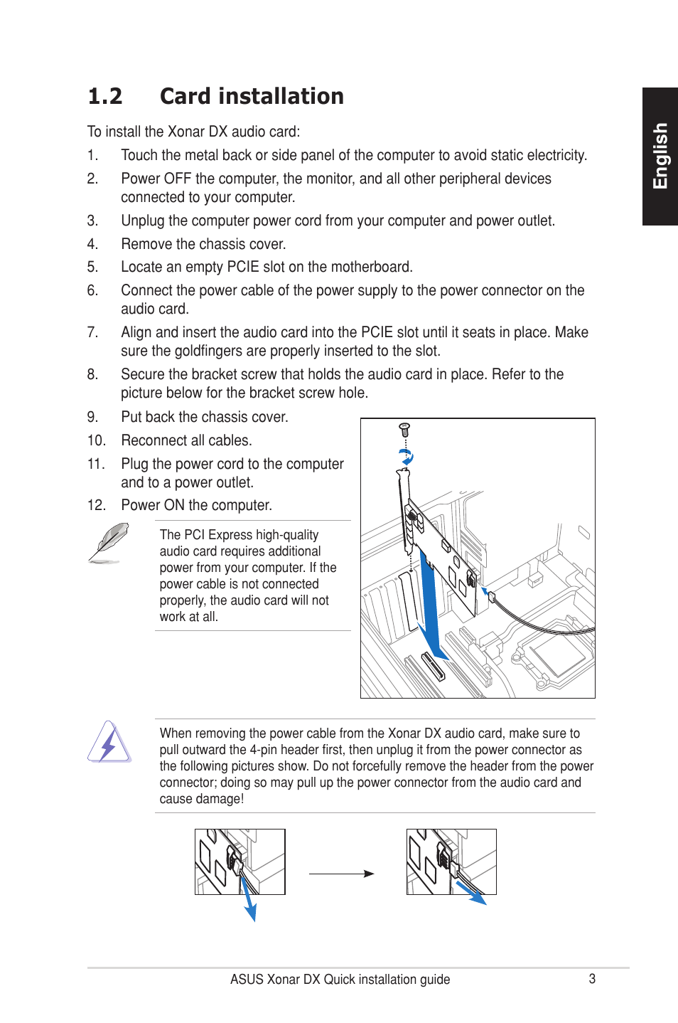 2 card installation, English | Asus Xonar DX User Manual | Page 3 / 10