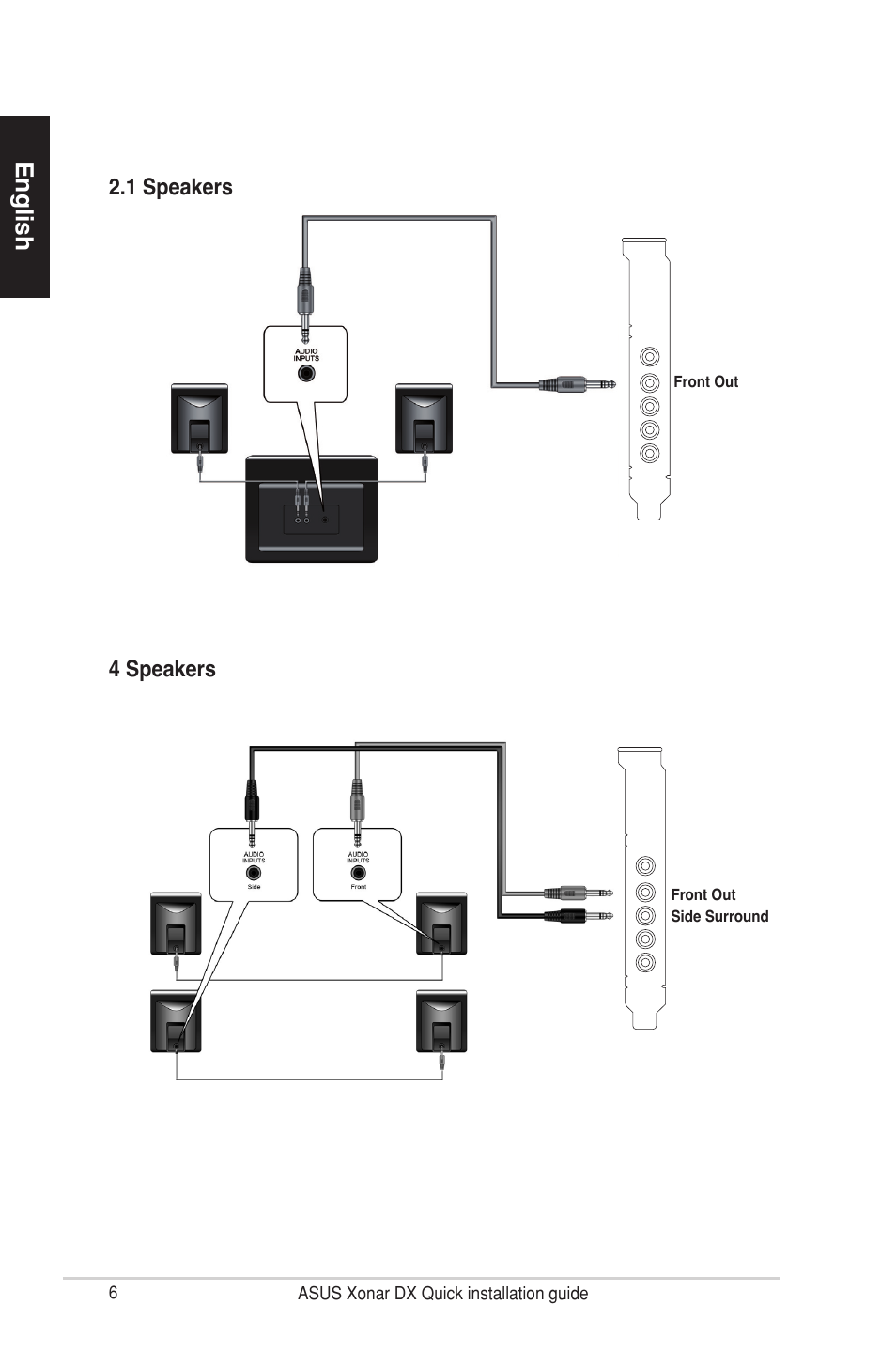 English, 4 speakers 2.1 speakers | Asus Xonar DX User Manual | Page 6 / 10