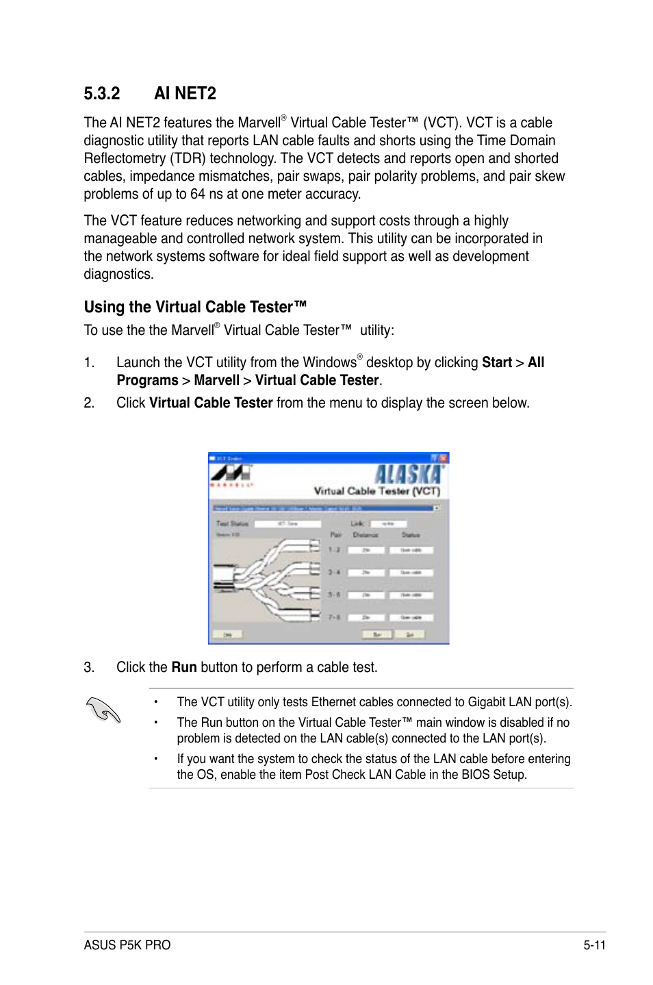 2 ai net2, Using the virtual cable tester | Asus P5K Pro User Manual | Page 115 / 166