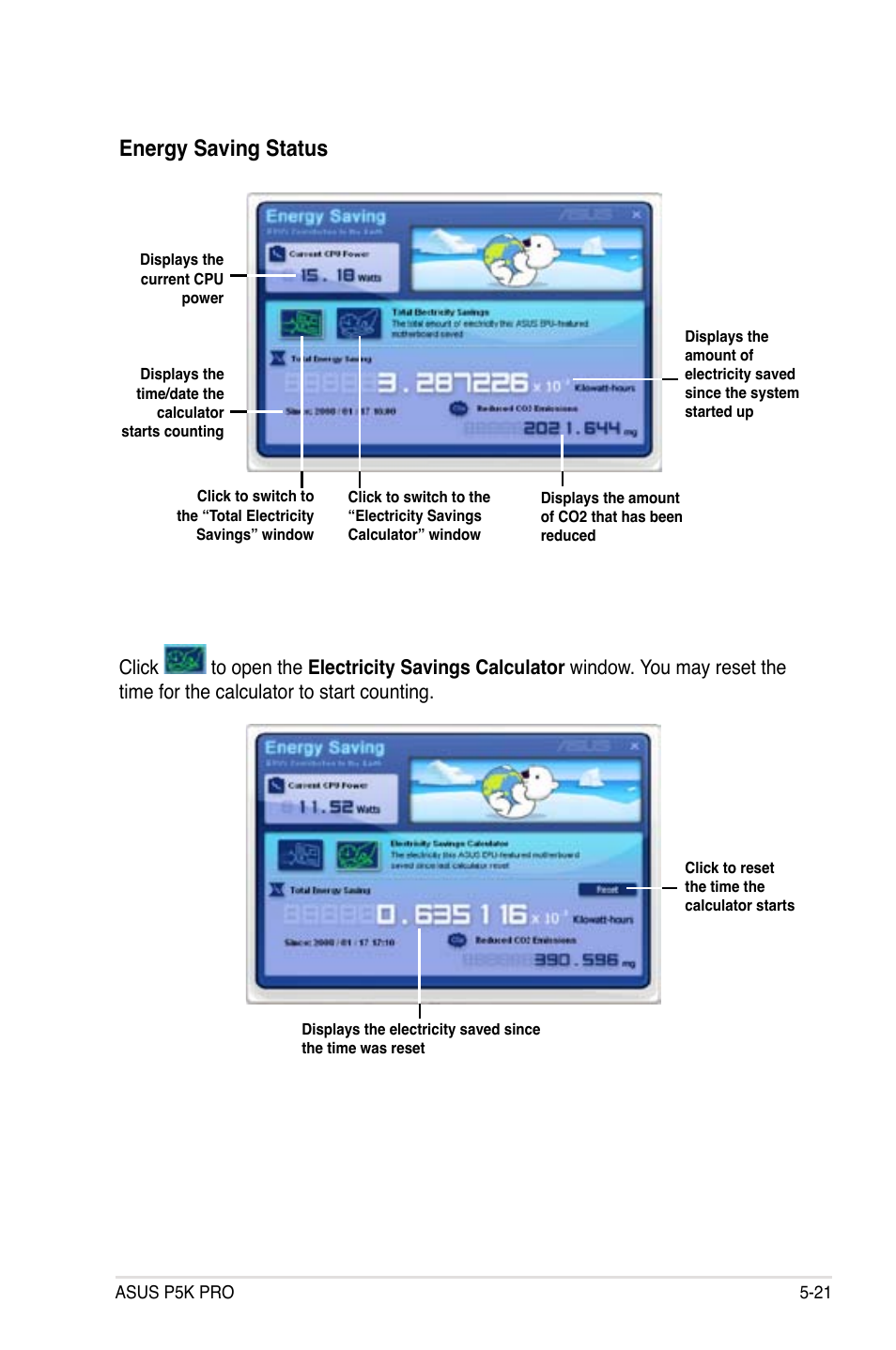 Energy saving status | Asus P5K Pro User Manual | Page 125 / 166