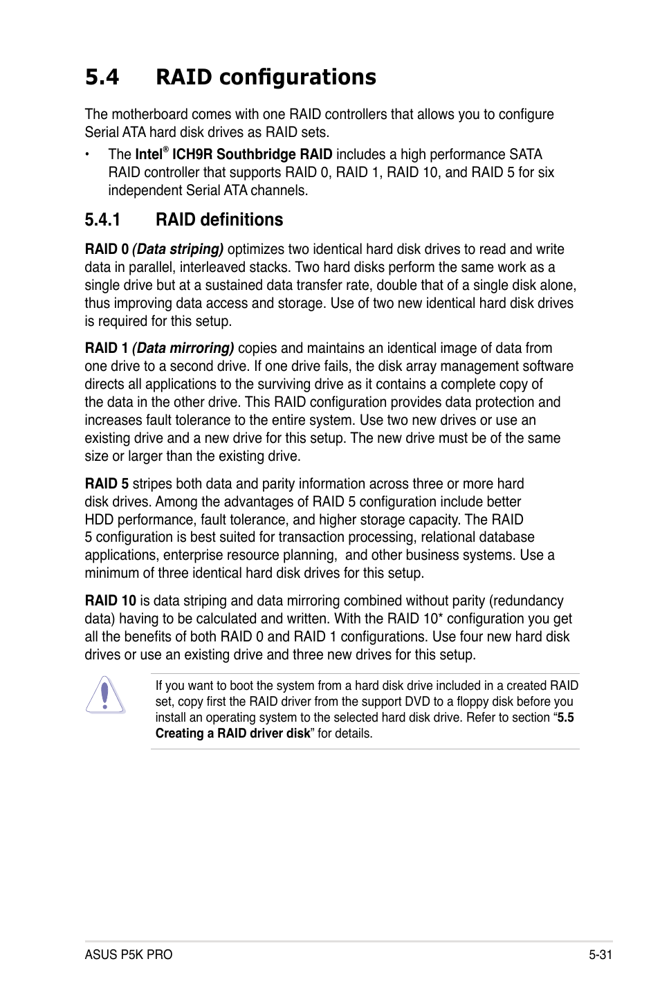 4 raid configurations, 1 raid definitions | Asus P5K Pro User Manual | Page 135 / 166