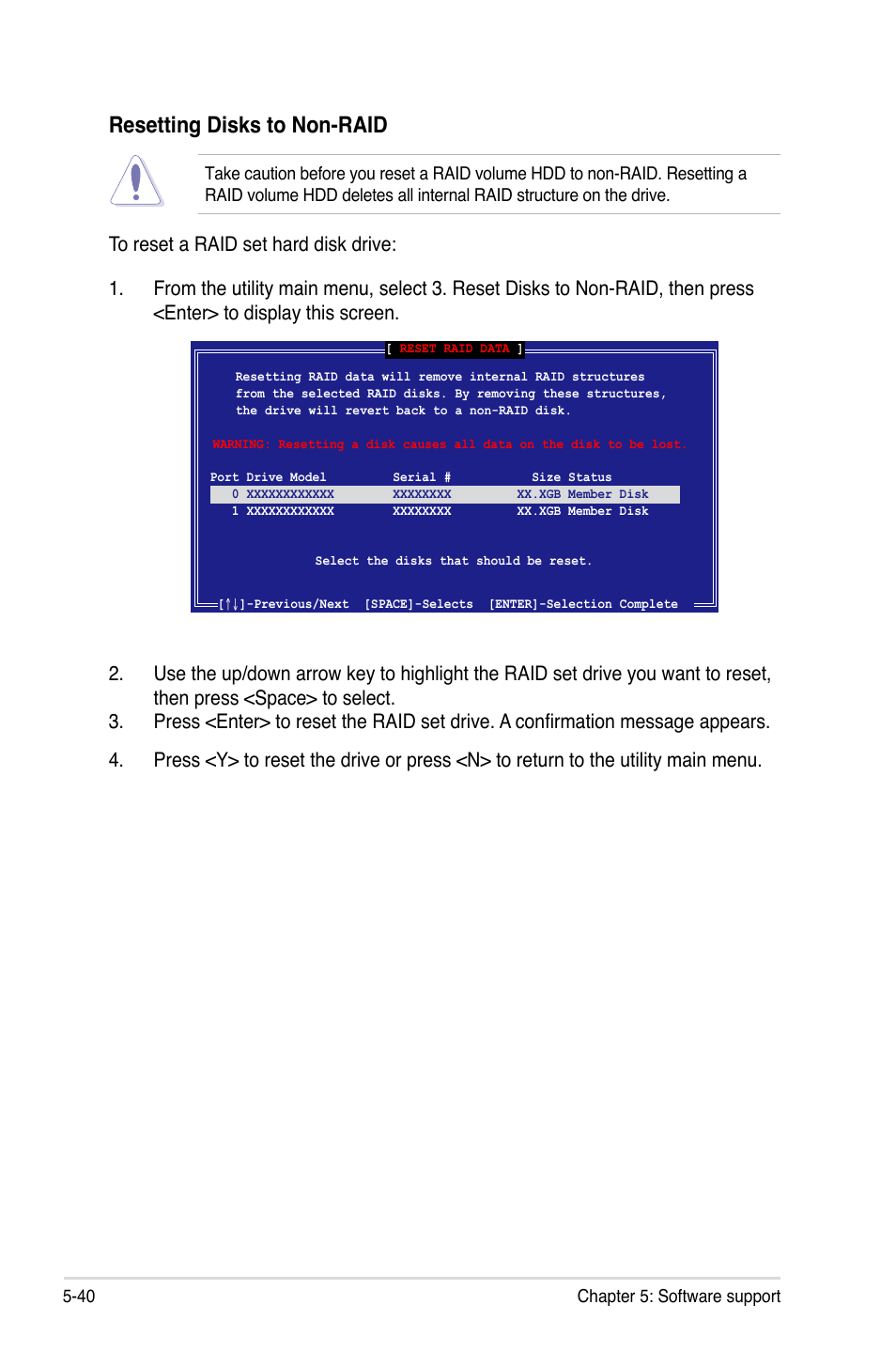 Resetting disks to non-raid | Asus P5K Pro User Manual | Page 144 / 166