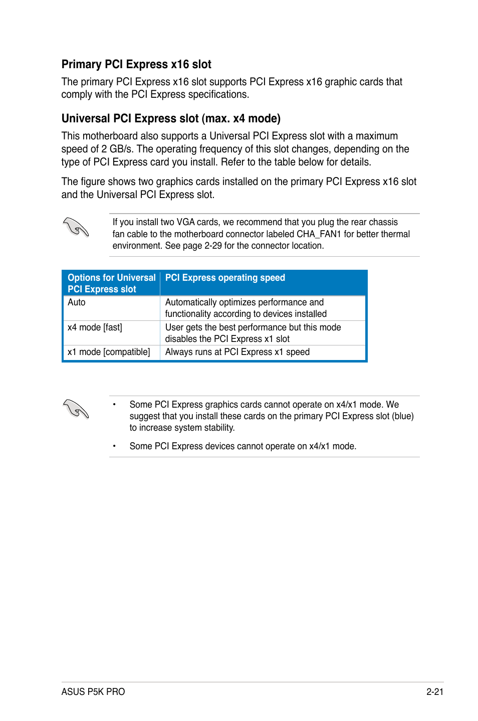 Primary pci express x16 slot, Universal pci express slot (max. x4 mode) | Asus P5K Pro User Manual | Page 45 / 166