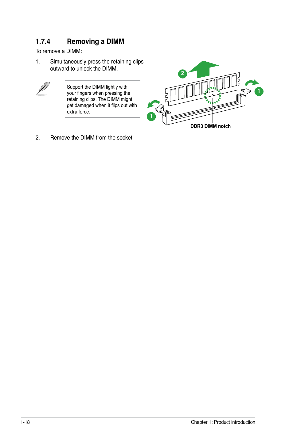 4 removing a dimm, Removing a dimm -18 | Asus P5P43TD/USB3 User Manual | Page 28 / 62