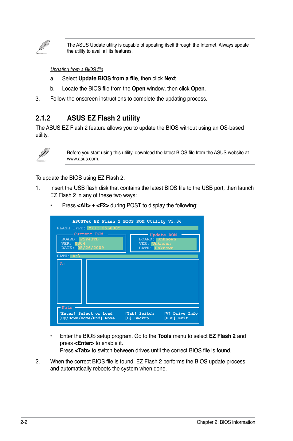 2 asus ez flash 2 utility, Asus ez flash 2 utility -2 | Asus P5P43TD/USB3 User Manual | Page 40 / 62