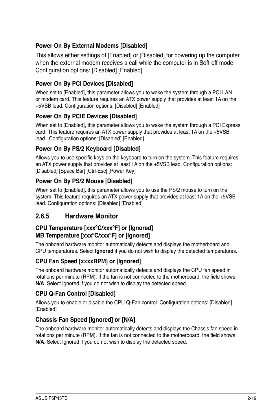 5 hardware monitor, Hardware monitor -19 | Asus P5P43TD/USB3 User Manual | Page 57 / 62