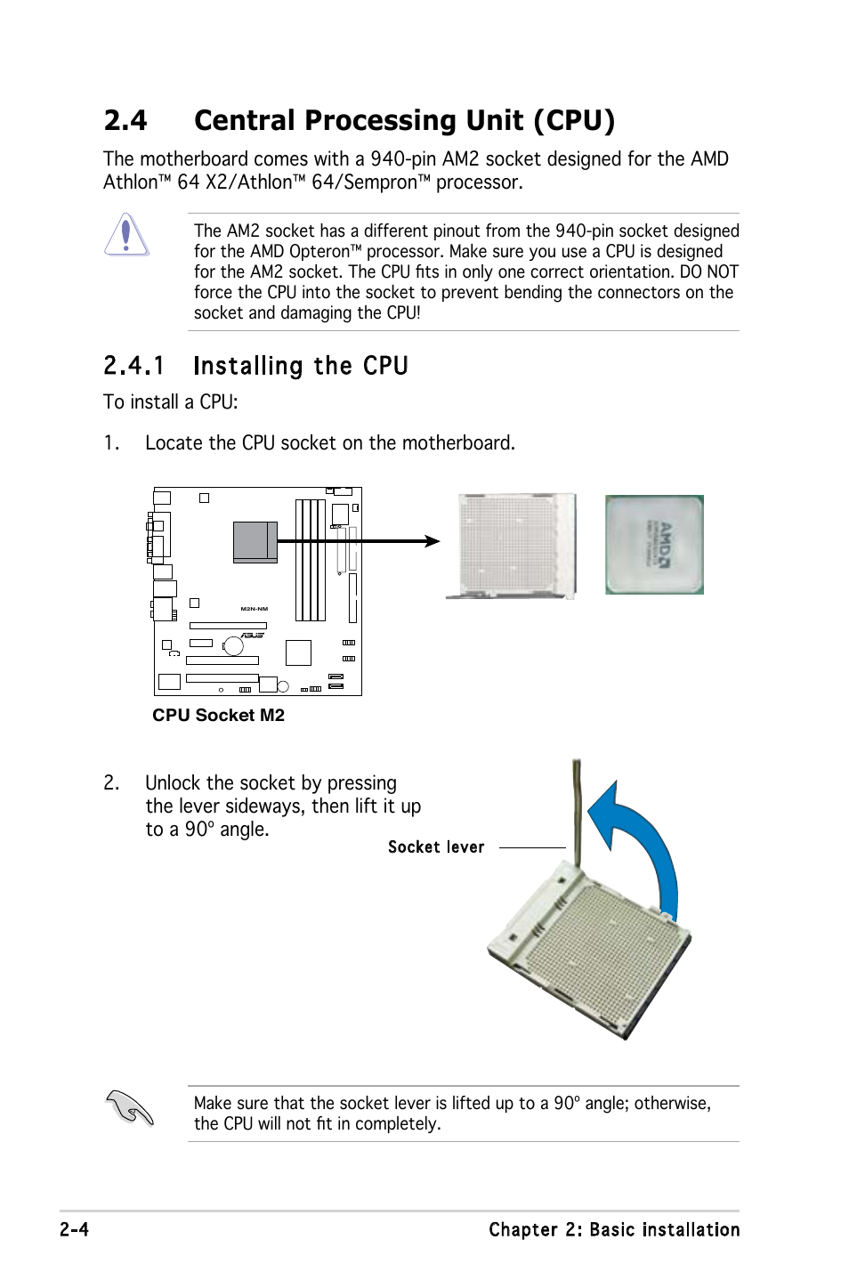 4 central processing unit (cpu), 1 installing the cpu | Asus V3-M2NC61S User Manual | Page 22 / 93