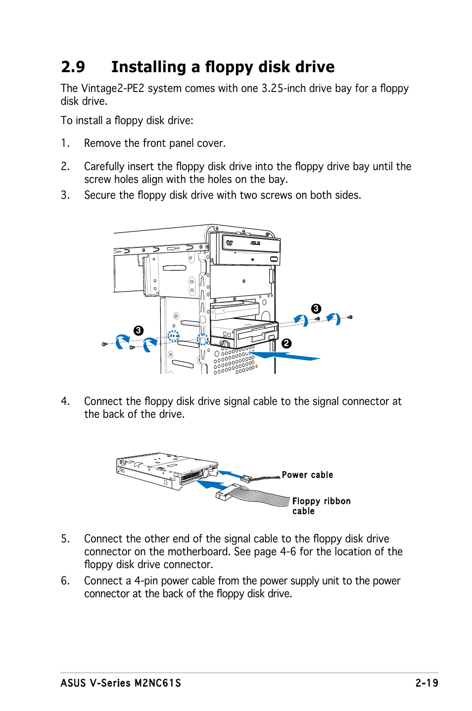 9 installing a floppy disk drive | Asus V3-M2NC61S User Manual | Page 37 / 93