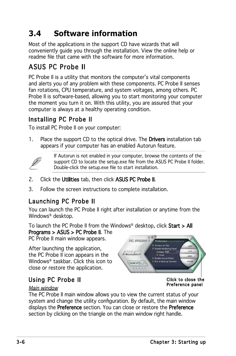 4 software information, Asus pc probe ii | Asus V3-M2NC61S User Manual | Page 45 / 93