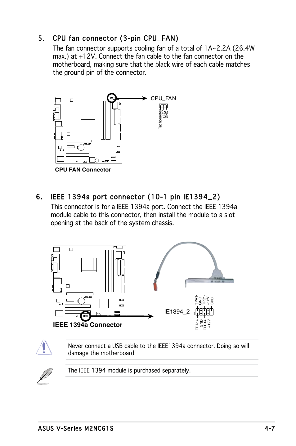 Ieee 1394a connector | Asus V3-M2NC61S User Manual | Page 57 / 93