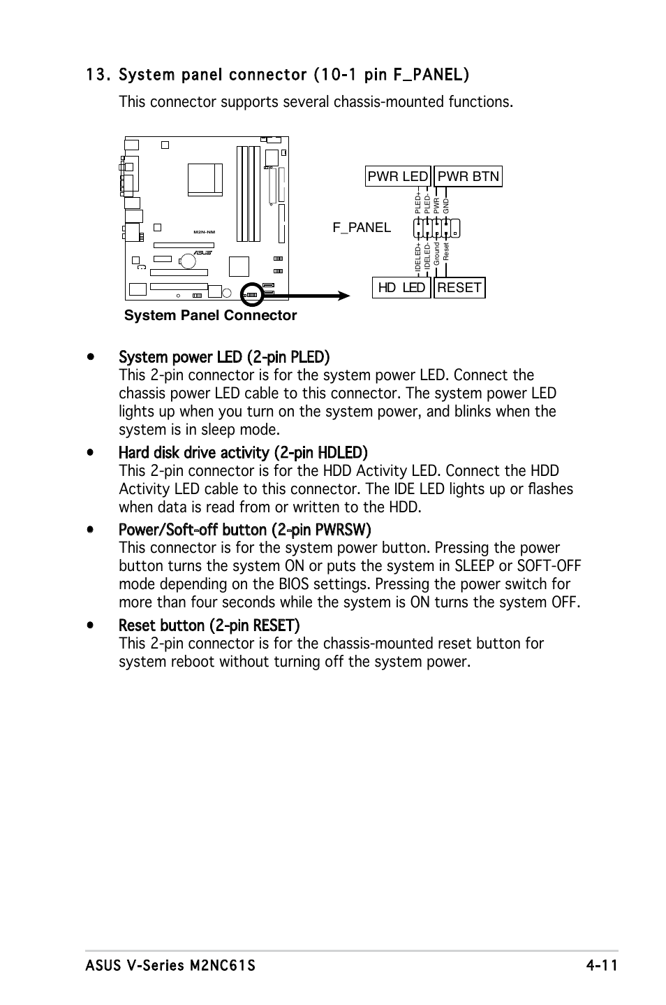 System panel connector | Asus V3-M2NC61S User Manual | Page 61 / 93