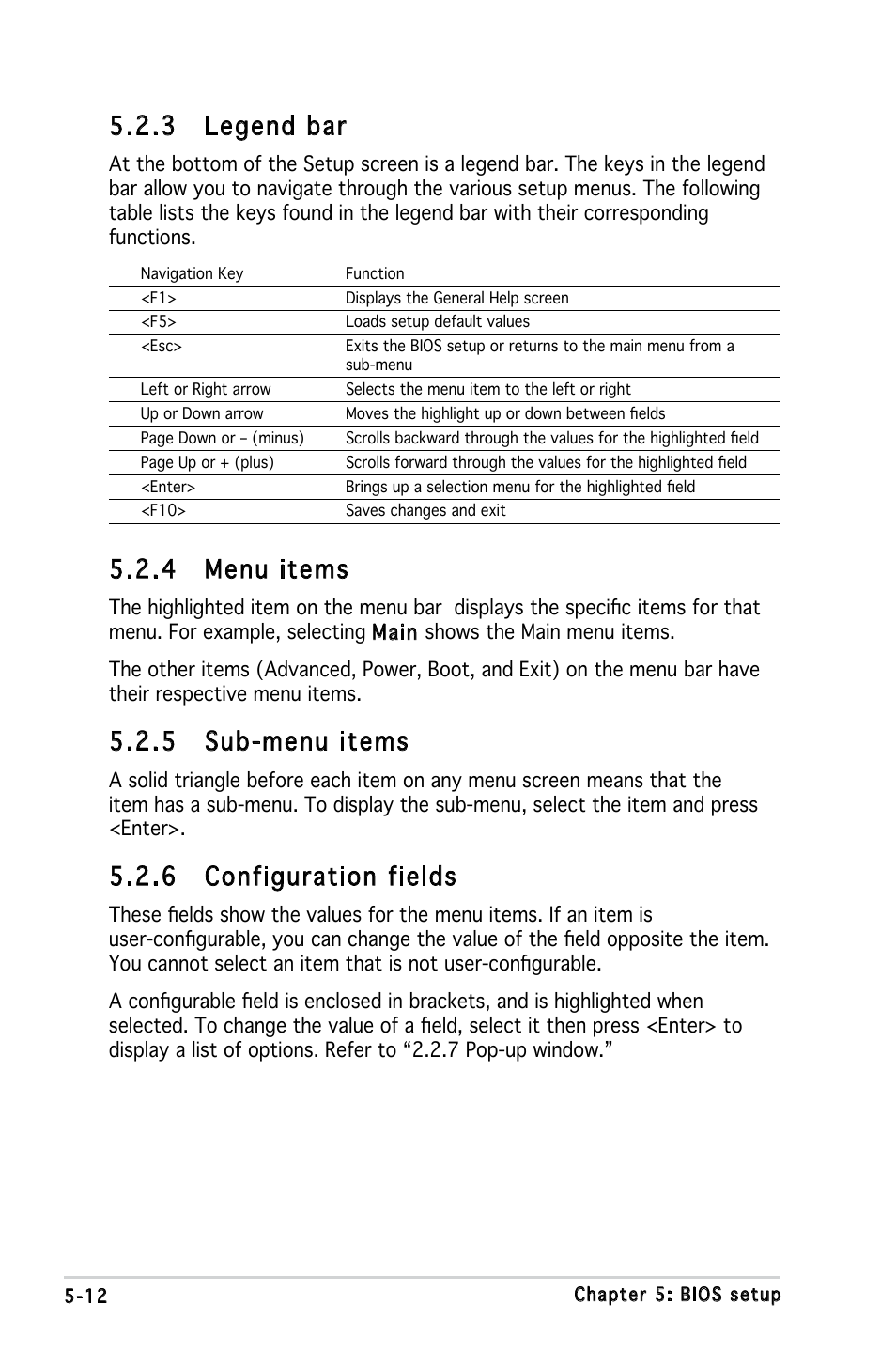 4 menu items, 5 sub-menu items, 6 configuration fields | 3 legend bar | Asus V3-M2NC61S User Manual | Page 73 / 93