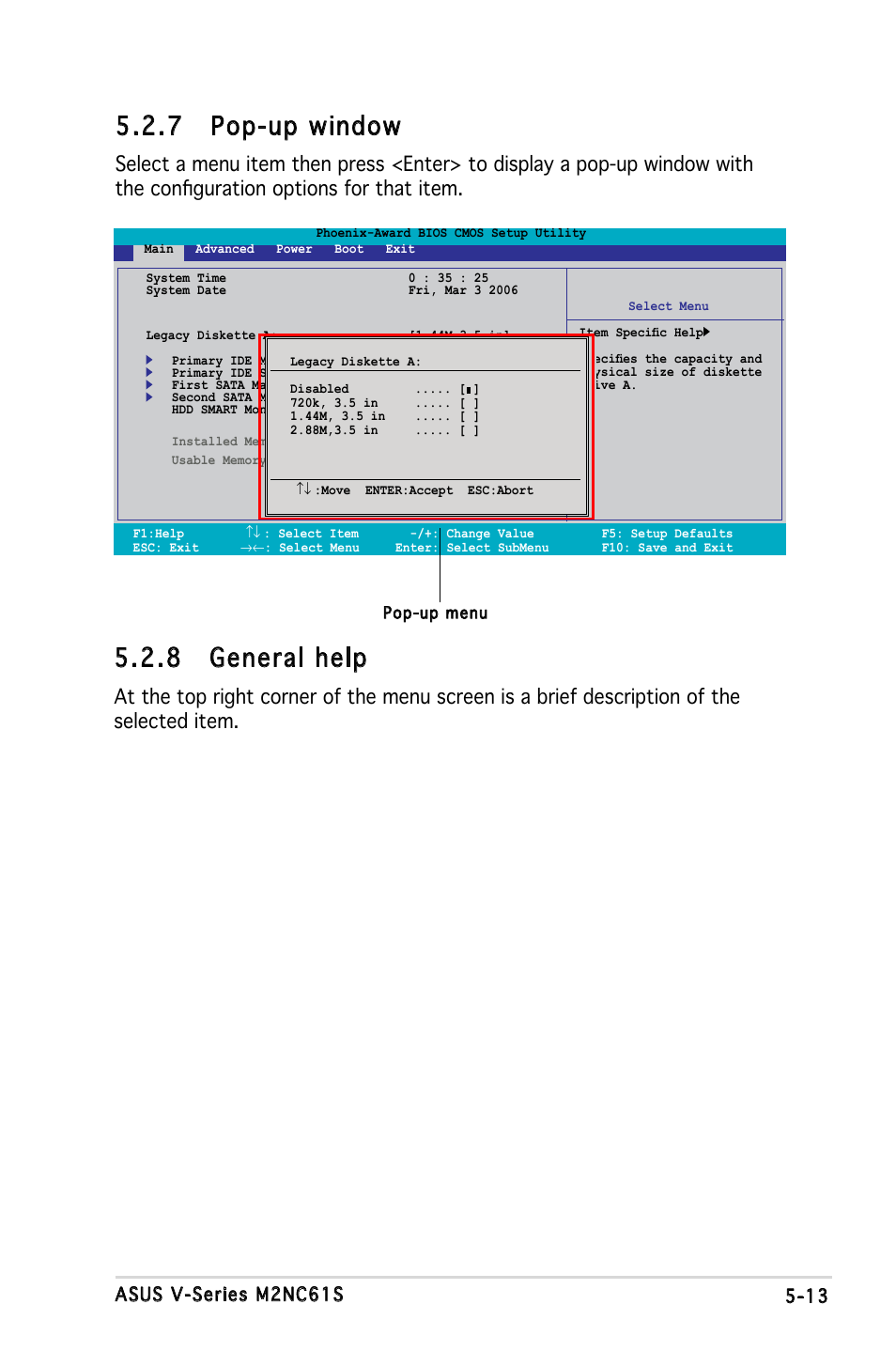 7 pop-up window, 8 general help | Asus V3-M2NC61S User Manual | Page 74 / 93