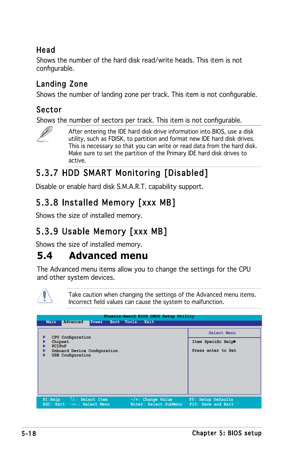 4 advanced menu, 7 hdd smart monitoring [disabled, Head | Landing zone, Sector | Asus V3-M2NC61S User Manual | Page 79 / 93