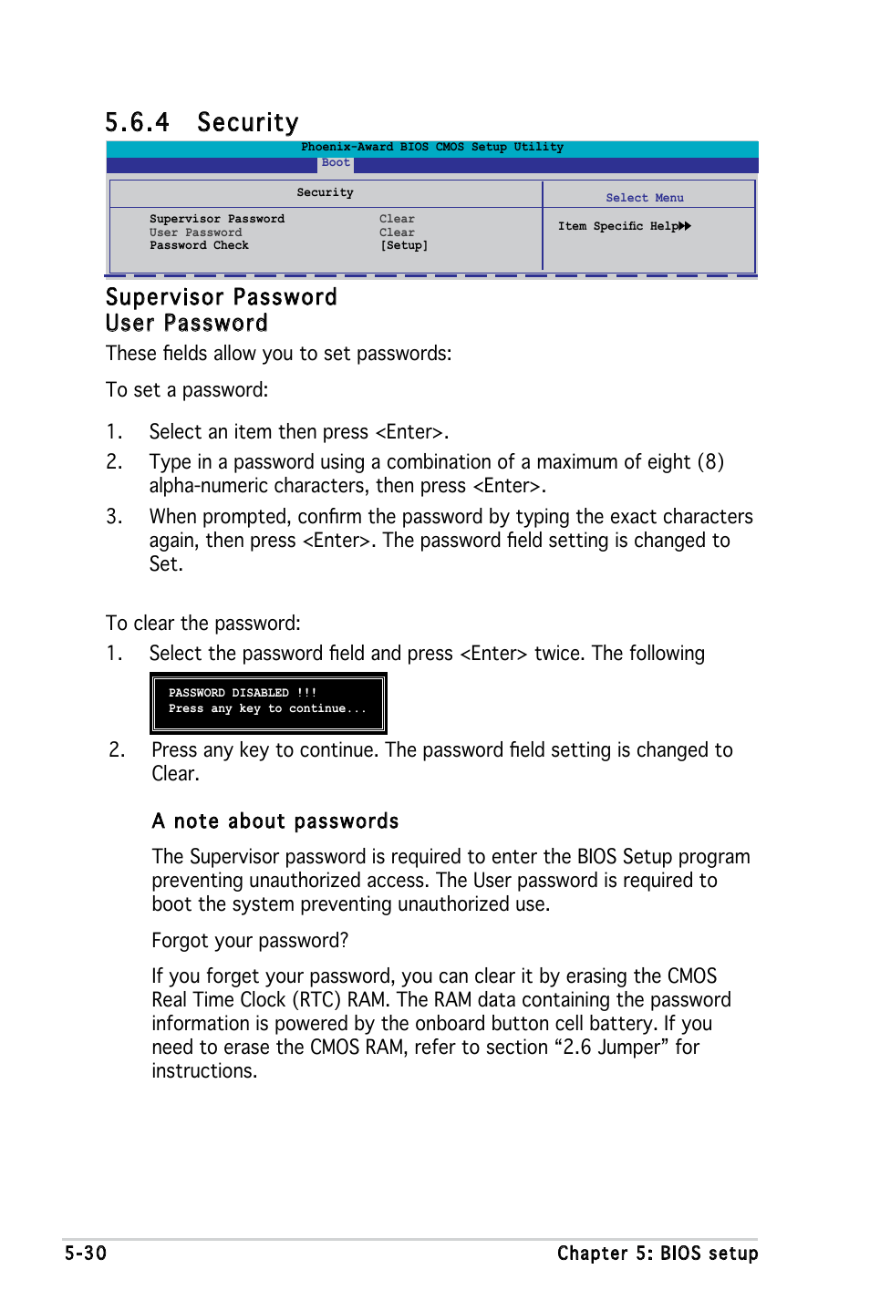 4 security, Supervisor password user password | Asus V3-M2NC61S User Manual | Page 91 / 93