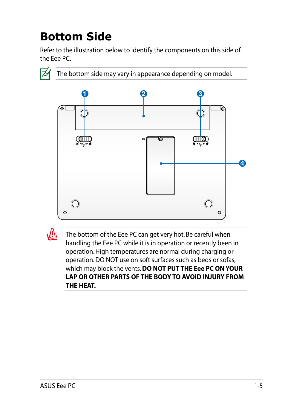 Bottom side, Bottom side -5 | Asus Eee PC R101 User Manual | Page 13 / 60