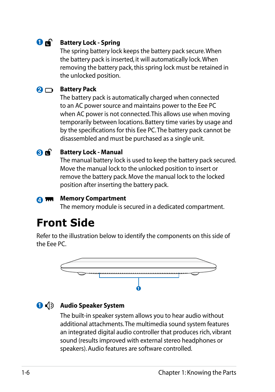 Front side, Front side -6 | Asus Eee PC R101 User Manual | Page 14 / 60