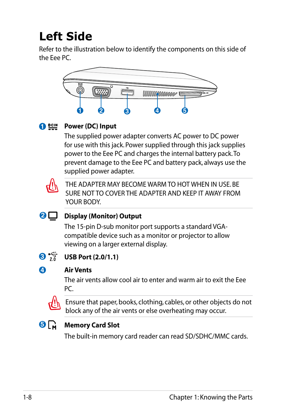 Left side, Left side -8 | Asus Eee PC R101 User Manual | Page 16 / 60