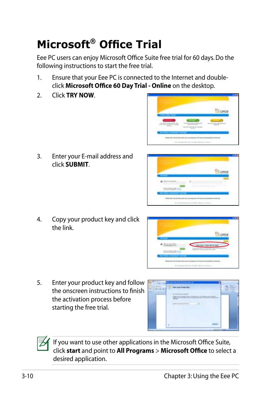 Microsoft® office trial, Microsoft, Office trial -10 | Office trial | Asus Eee PC R101 User Manual | Page 42 / 60