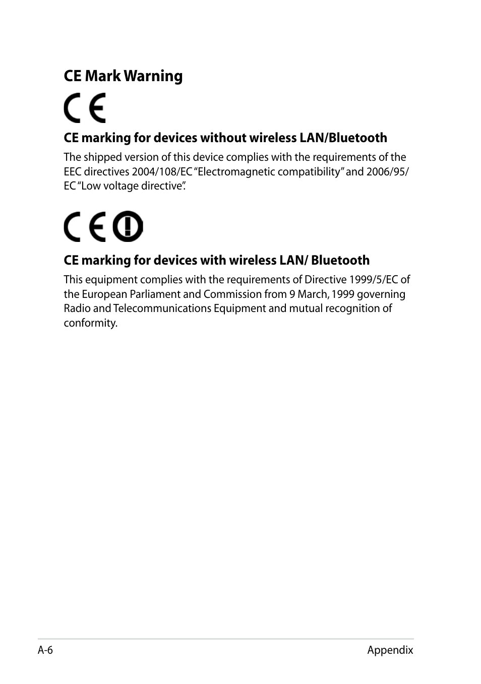 Ce mark warning | Asus Eee PC R101 User Manual | Page 52 / 60