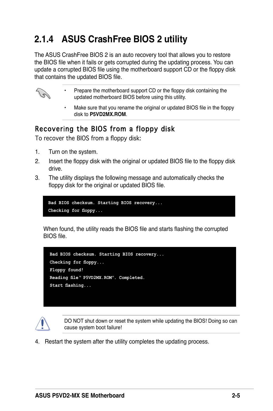  asus crashfree bios 2 utility | Asus P5VD2-MX SE User Manual | Page 45 / 78