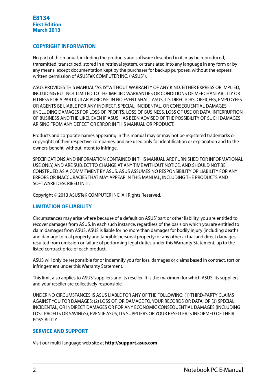 E8134 | Asus V551LB User Manual | Page 2 / 138