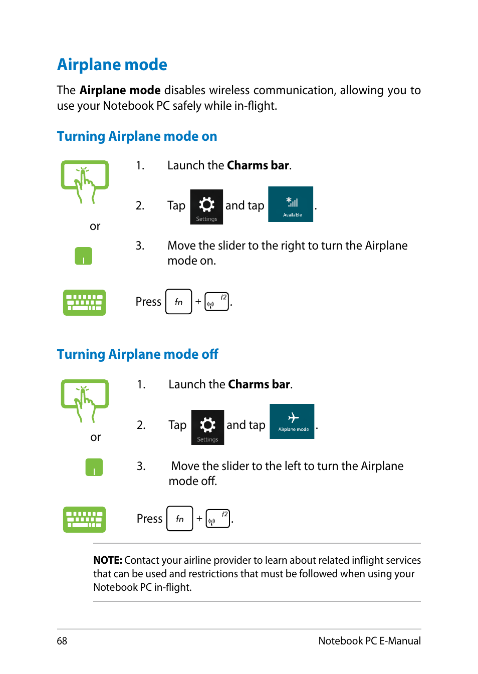 Airplane mode | Asus V551LB User Manual | Page 68 / 138