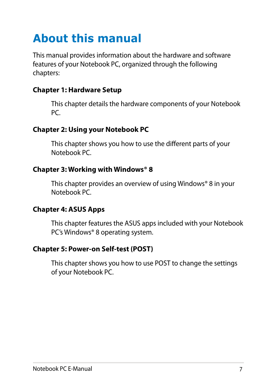 About this manual | Asus V551LB User Manual | Page 7 / 138