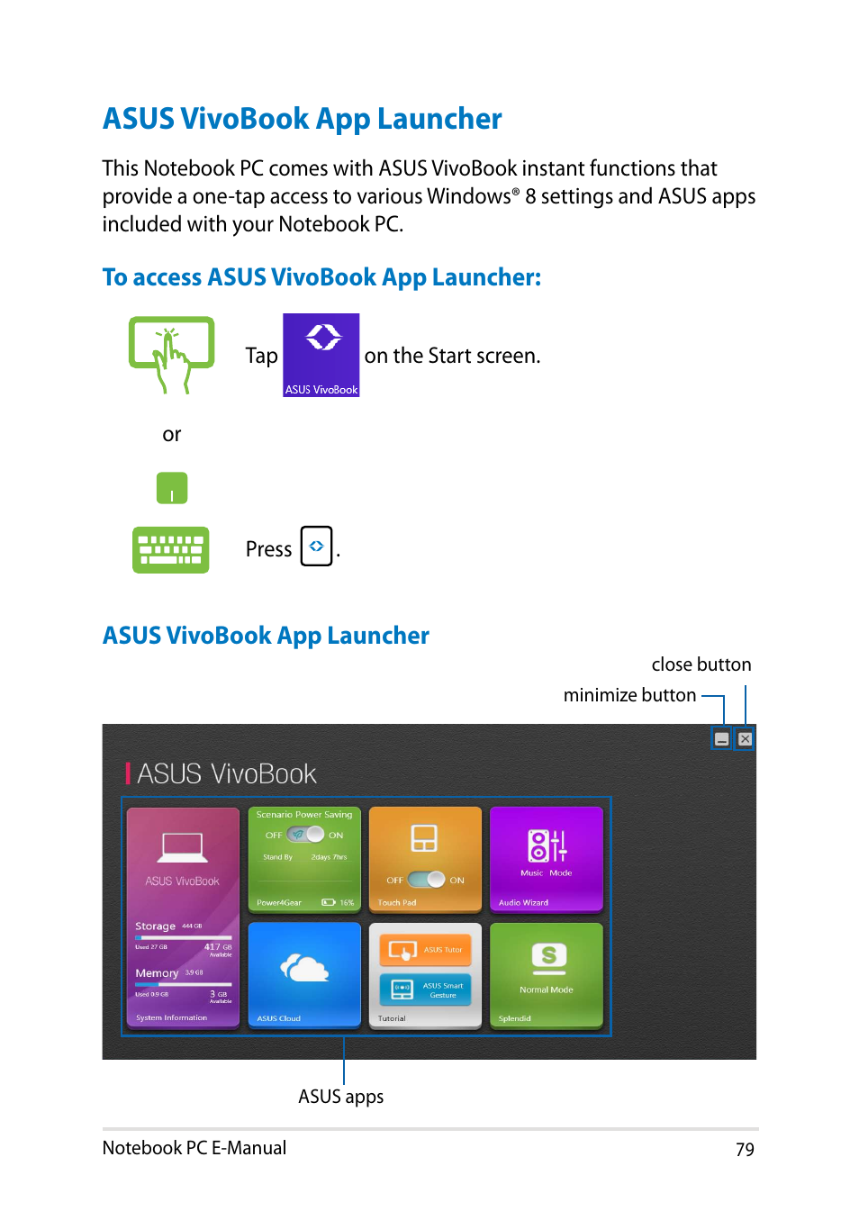 Asus vivobook app launcher | Asus V551LB User Manual | Page 79 / 138