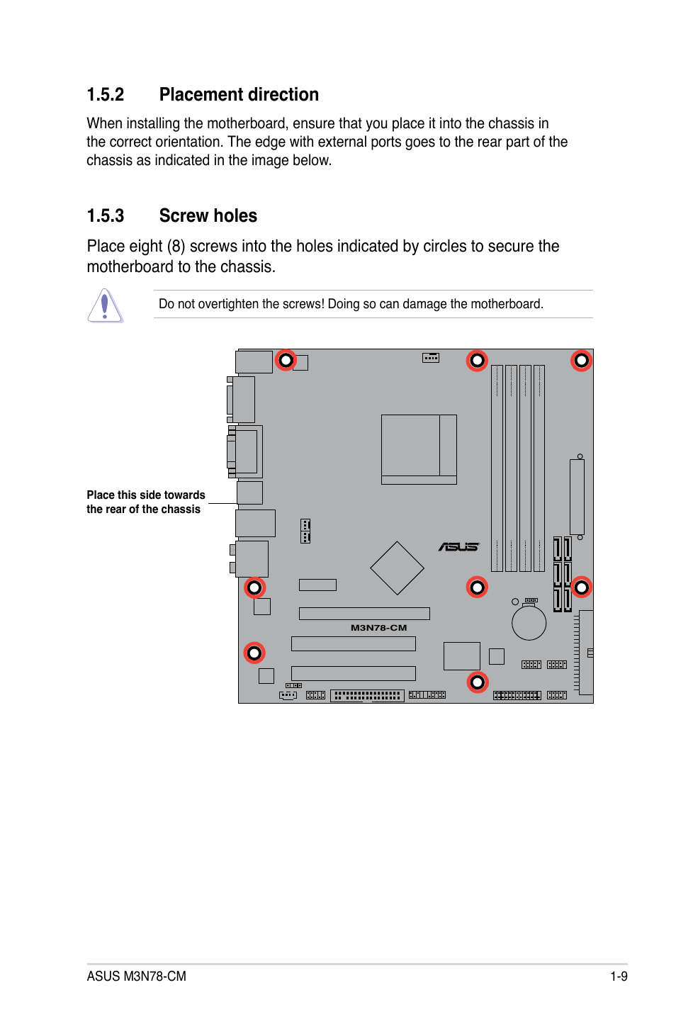 2 placement direction, 3 screw holes | Asus M3N78-CM User Manual | Page 21 / 110