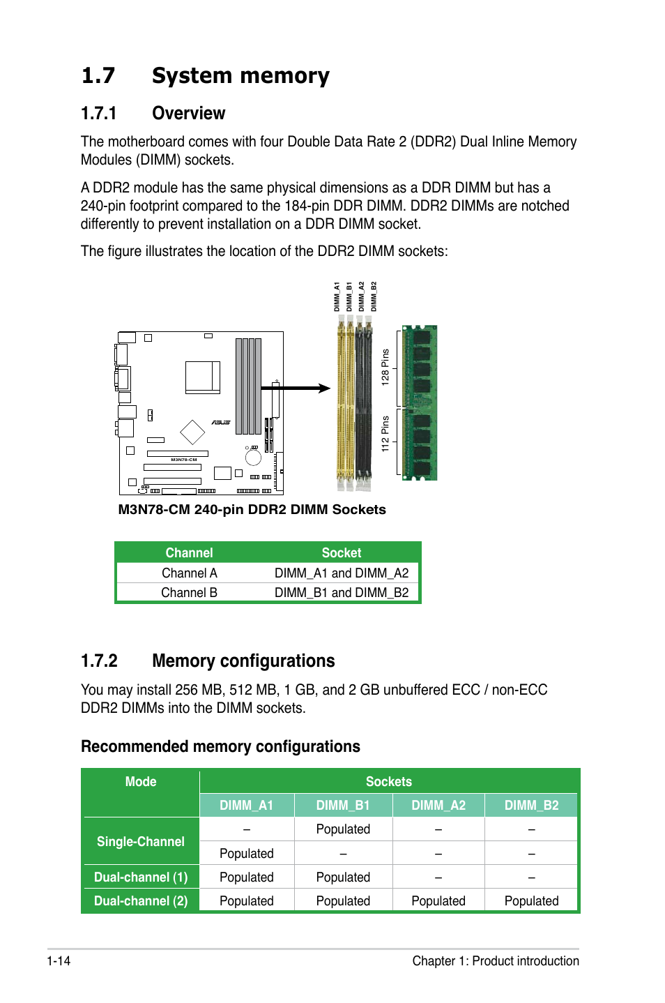 7 system memory, 1 overview, 2 memory configurations | Asus M3N78-CM User Manual | Page 26 / 110