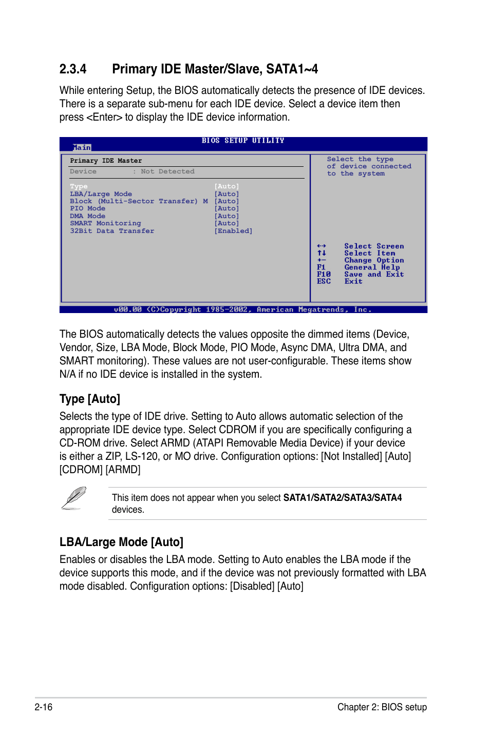 4 primary ide master/slave, sata1~4, Type [auto, Lba/large mode [auto | Asus M3N78-CM User Manual | Page 62 / 110