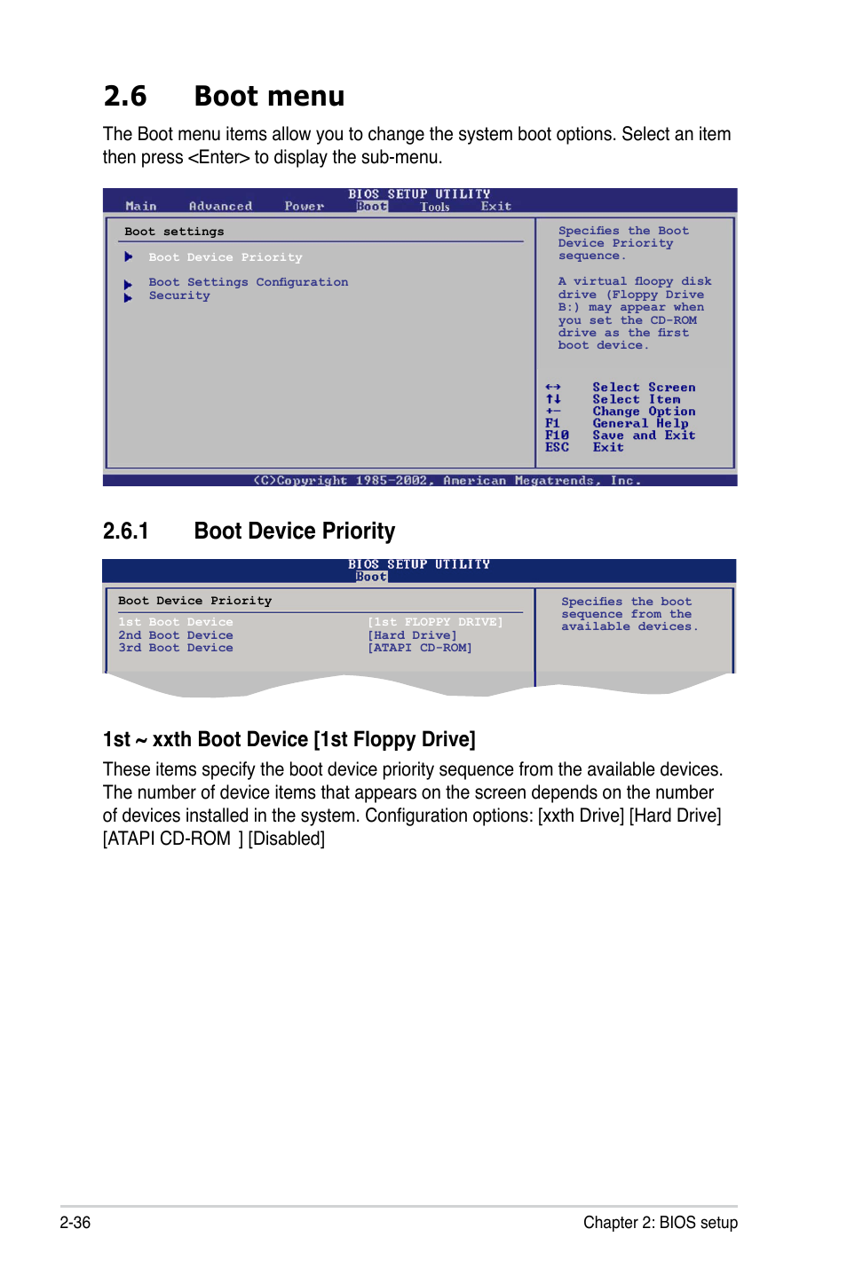 6 boot menu, 1 boot device priority, 1st ~ xxth boot device [1st floppy drive | Disabled | Asus M3N78-CM User Manual | Page 82 / 110