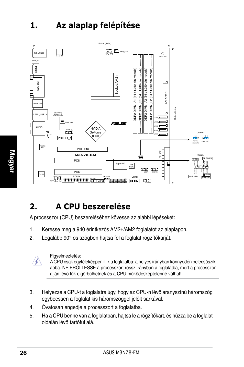 A cpu beszerelése, Az alaplap felépítése, Magyar | Asus m3n78-em | Asus M3N78-EM User Manual | Page 26 / 38