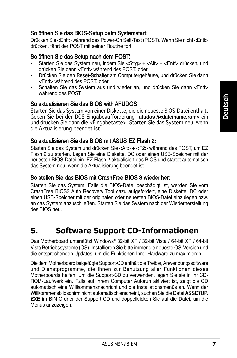 Software support cd-informationen, Deutsch | Asus M3N78-EM User Manual | Page 7 / 38