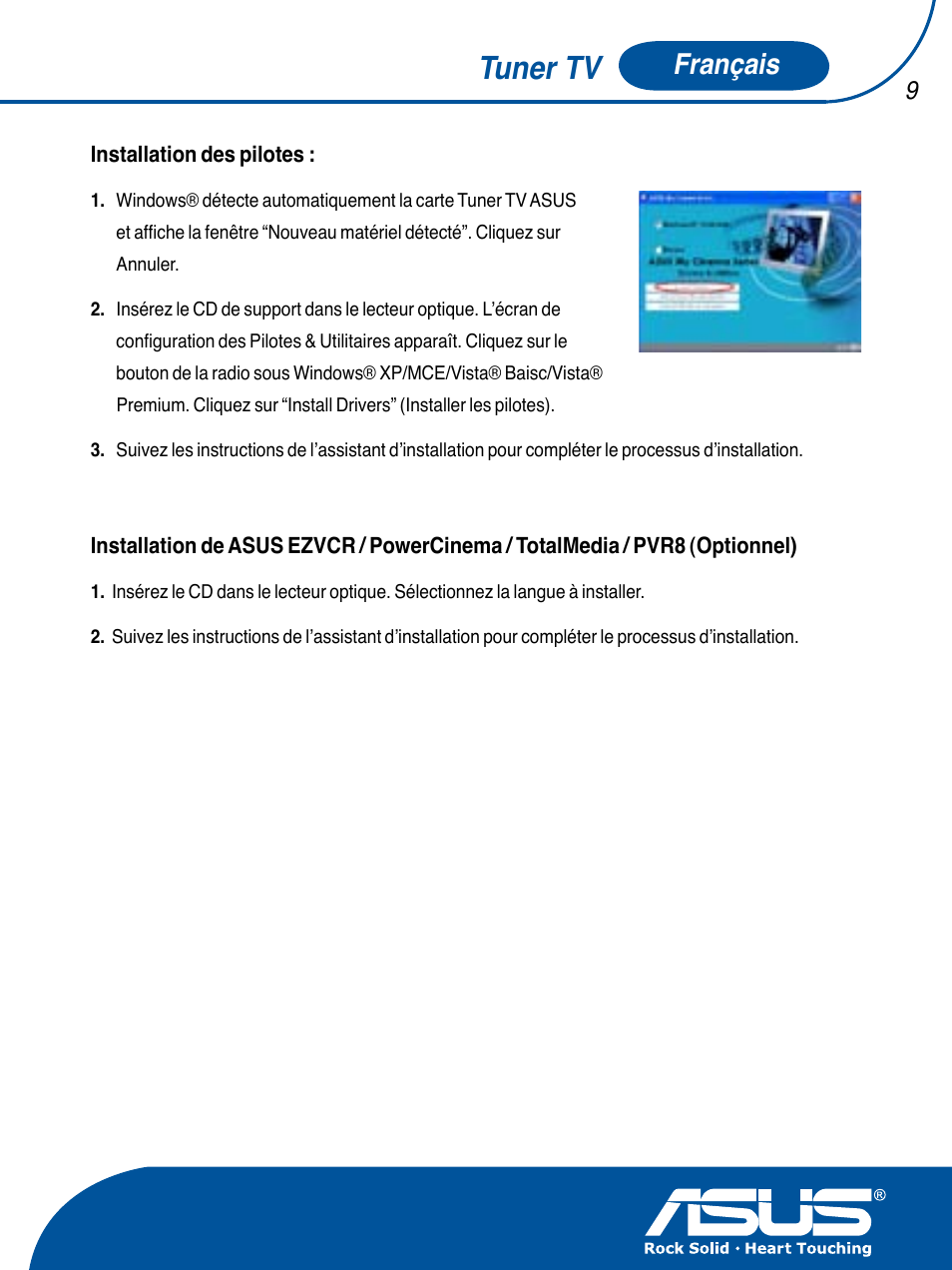 Tuner tv, Français | Asus TV TUNER CARD(NTSC) User Manual | Page 10 / 146