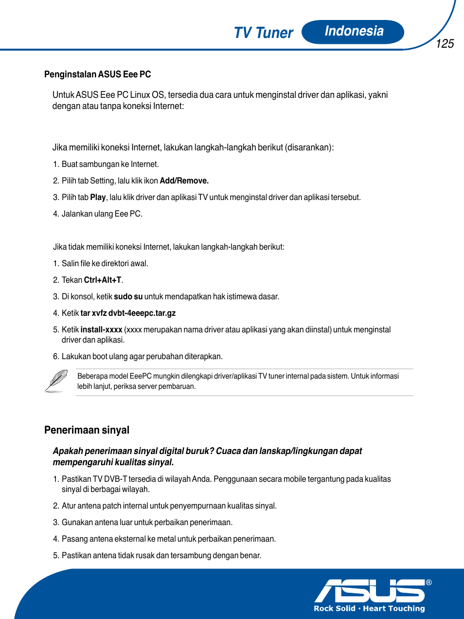 Tv tuner, Indonesia | Asus TV TUNER CARD(NTSC) User Manual | Page 126 / 146