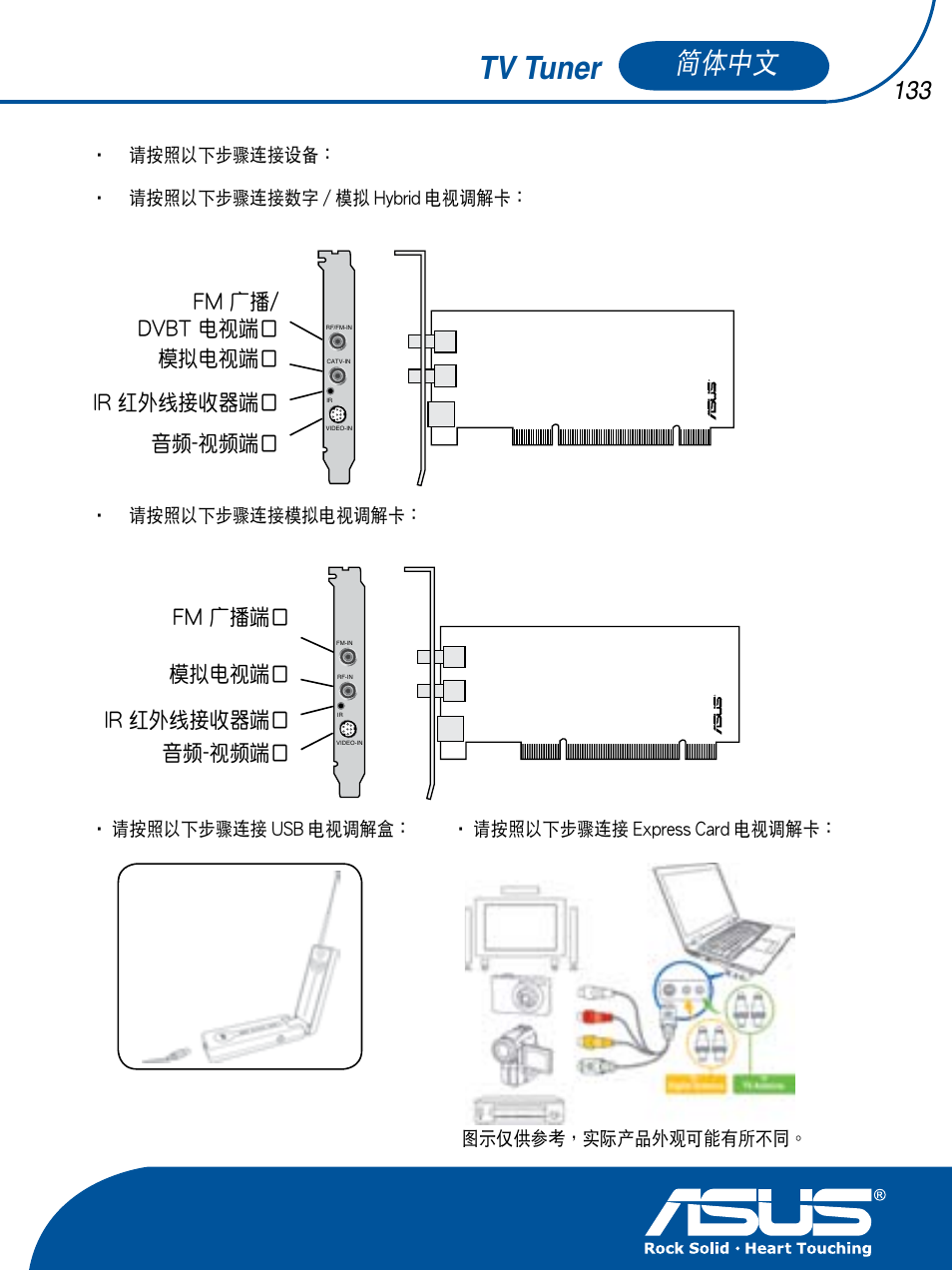 Tv tuner, 簡體中文, Fm 廣播/ dvbt 電視端口 模擬電視端口 ir 紅外線接收器端口 音頻-視頻端口 | Fm 廣播端口 模擬電視端口 ir 紅外線接收器端口 音頻-視頻端口 | Asus TV TUNER CARD(NTSC) User Manual | Page 134 / 146