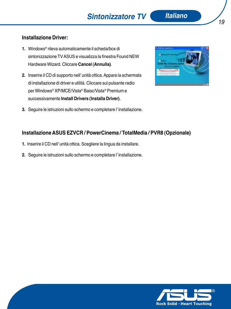 Sintonizzatore tv, Italiano | Asus TV TUNER CARD(NTSC) User Manual | Page 20 / 146