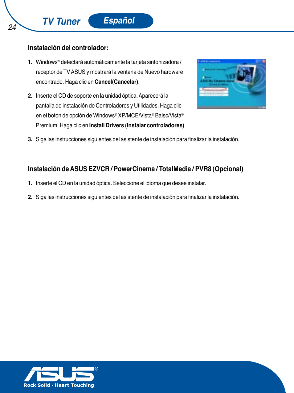 Tv tuner, Español | Asus TV TUNER CARD(NTSC) User Manual | Page 25 / 146