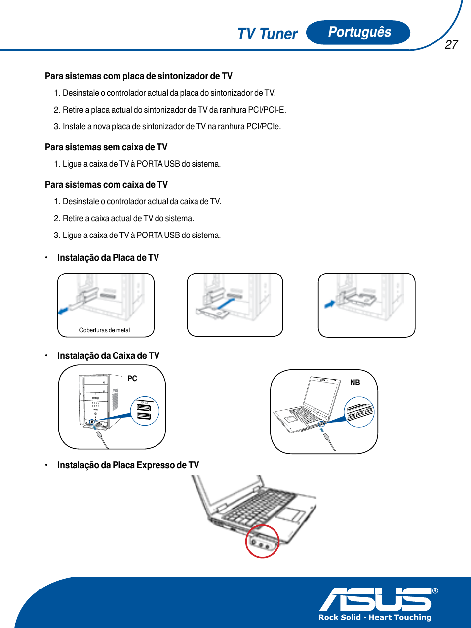 Tv tuner, Português | Asus TV TUNER CARD(NTSC) User Manual | Page 28 / 146