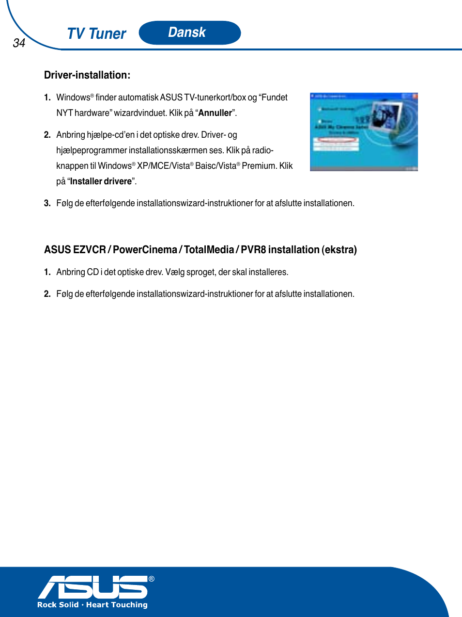 Tv tuner, Dansk | Asus TV TUNER CARD(NTSC) User Manual | Page 35 / 146