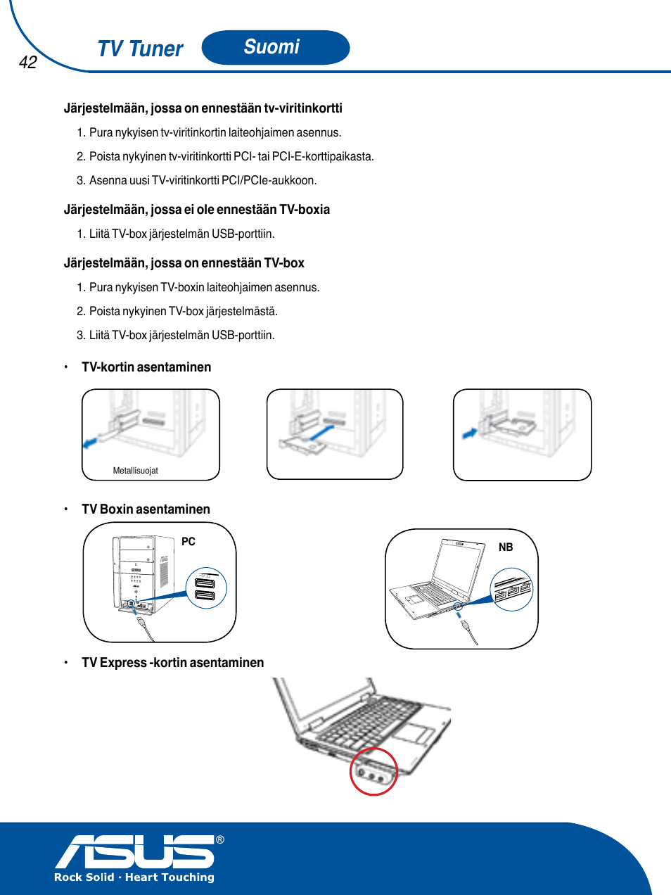 Tv tuner, Suomi | Asus TV TUNER CARD(NTSC) User Manual | Page 43 / 146