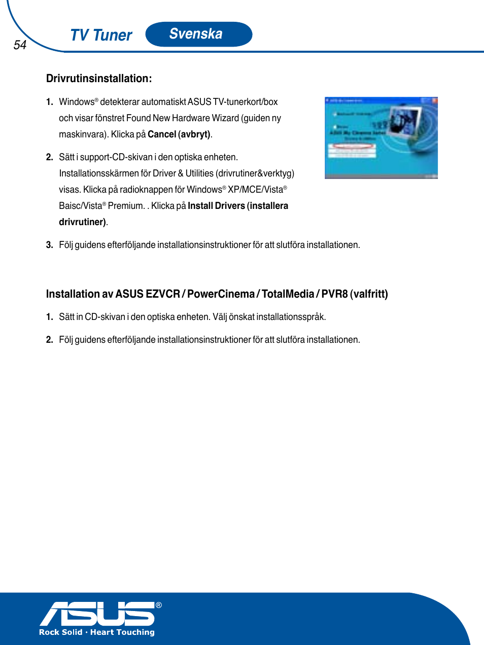 Tv tuner, Svenska | Asus TV TUNER CARD(NTSC) User Manual | Page 55 / 146